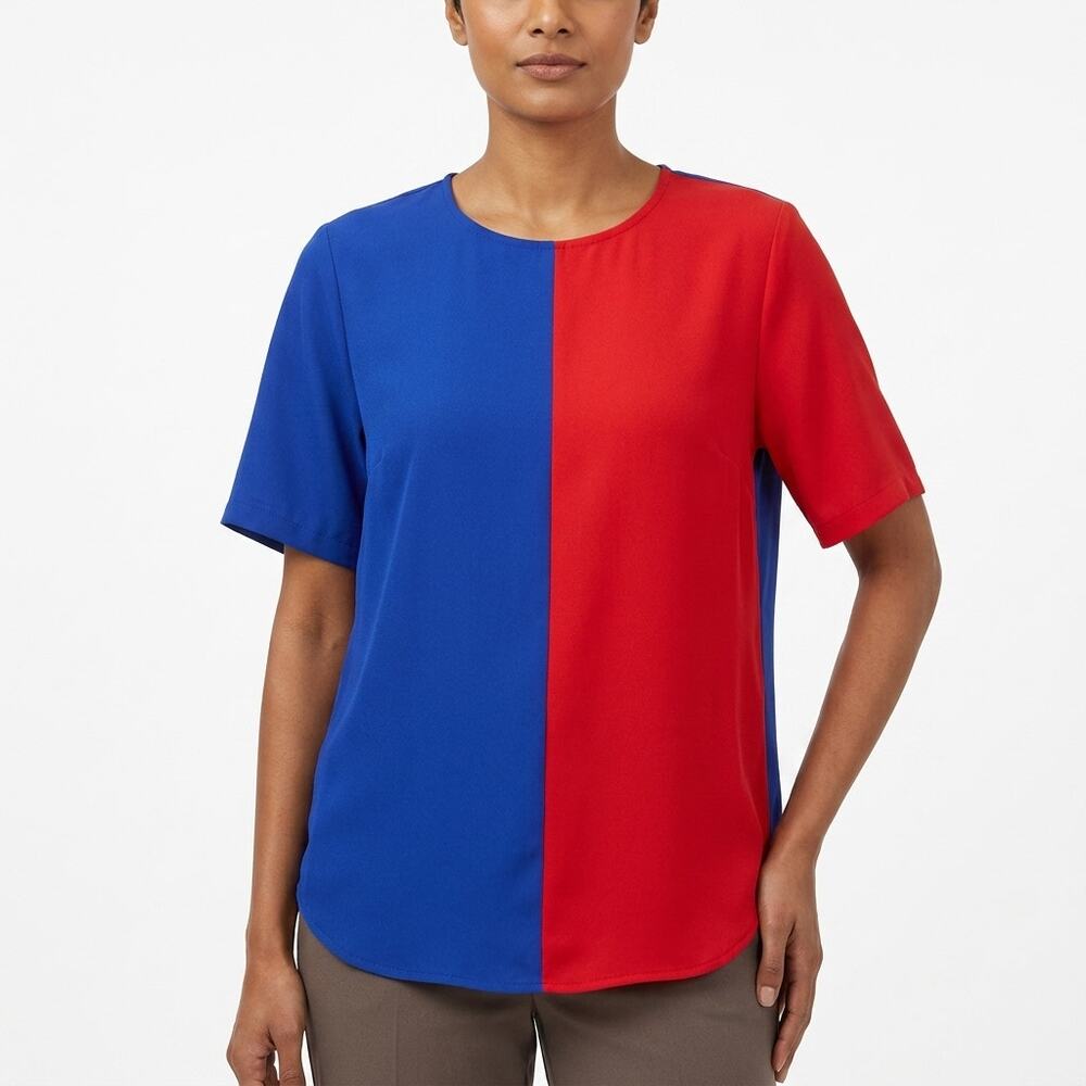 ALYSSA CARR® Blue Colorblock Lightweight Top Women Short Sleeve Size L